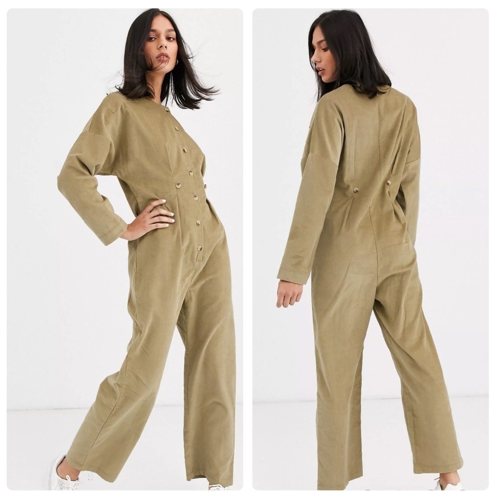Asos Cord‎ Relaxed Boiler Suit in Khaki Size UK 10/ US 6